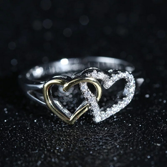 None Jewelry - Inlayed Rhinestone Double heart ring